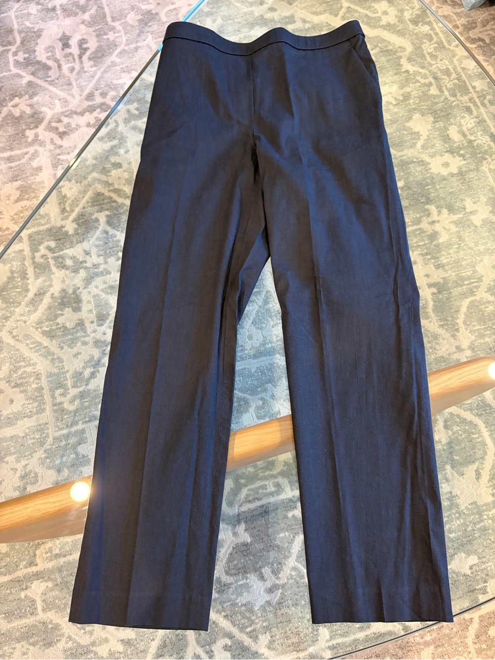 Theory "Treeca" Pull-On Linen Pants — Navy, Size 8